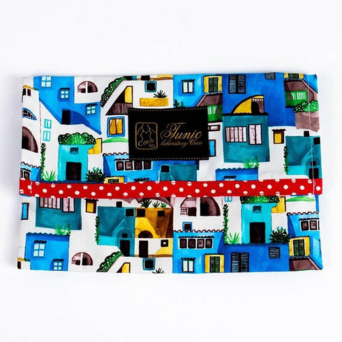 ポーチ TUNIC タフタインクジェットプリント マカロンタウンのスリムマルチケース ブルー 18167-B