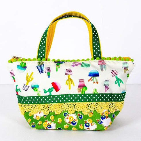 バッグ TUNIC タフタ転写プリント+綿プリント サボテンハートのランチBag サボテン柄 18159-A