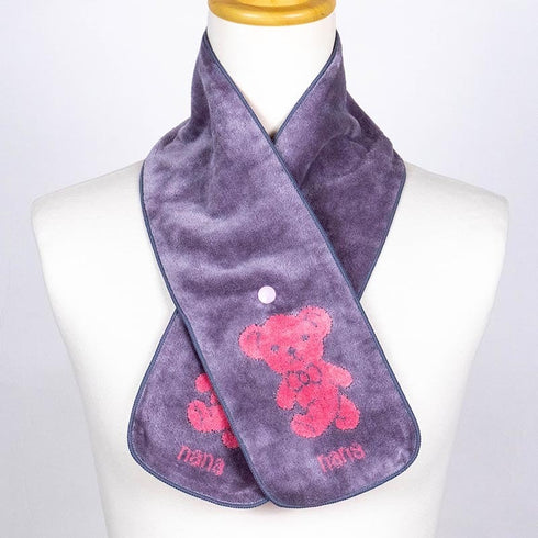 マフラー 横浜ナナ 湘南ナナ  NANA ボタン付きナロータオルマフラー ベア柄 グレーピンク nn-tmf1-B