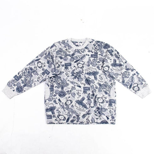 【セール】パジャマ TUNIC 40接結・レトロモノトン トレーナーパジャマ フリーサイズ グレー杢 AWS-23444-A