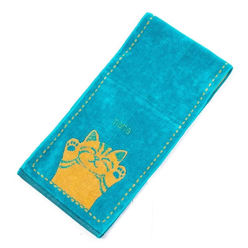 タオル 横浜ナナ 湘南ナナ NANA フェイスタオル ハーフ バンザイネコ柄 ターコイズブルーベージュ nn-fth17-H