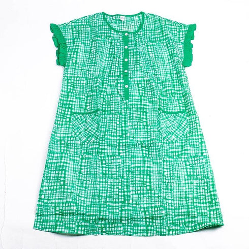 ワンピース TUNIC ワンピースコレクション ミラクルウェーブ格子 フレンチ半開ワンピース ブルー フリーサイズ 56756-B