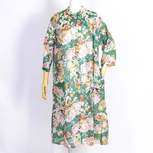 ネグリジェ TUNIC 80ローン・バラ天使 7分袖全開ネグリジェ グリーン 49154-C