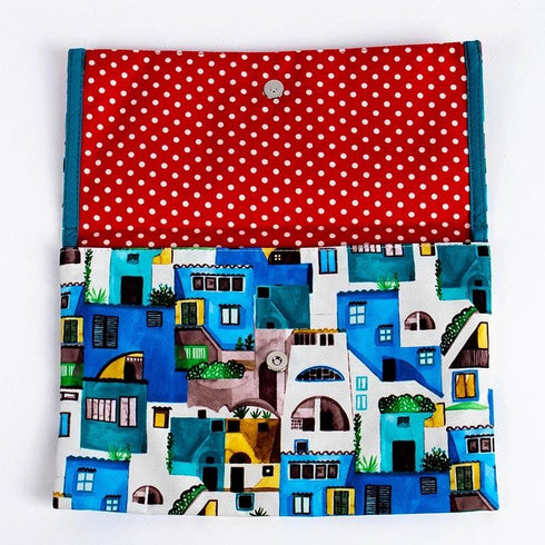 ポーチ TUNIC タフタインクジェットプリント マカロンタウンのスリムマルチケース ブルー 18167-B