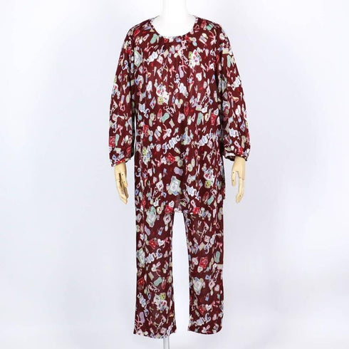 パジャマ TUNIC アクリル天竺・メイクアップキャラ 長袖ネックギャザートレーナーパジャマ フリーサイズ エンジ