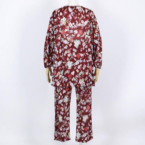 パジャマ TUNIC アクリル天竺・メイクアップキャラ 長袖ネックギャザートレーナーパジャマ フリーサイズ エンジ