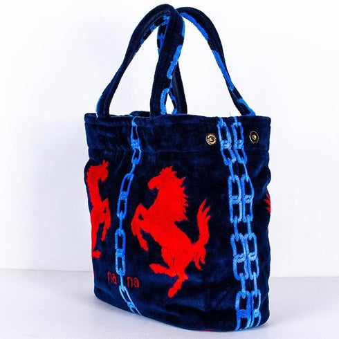 バッグ 横浜ナナ NANA タウンバッグ ホース柄 紺アカブルー nn-twn10-A