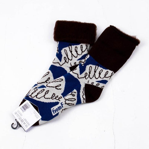 ソックス fromF モコモコソックス 葉っぱ ブルー サイズM 36-38 (22.5ー25cm)TV088MBL