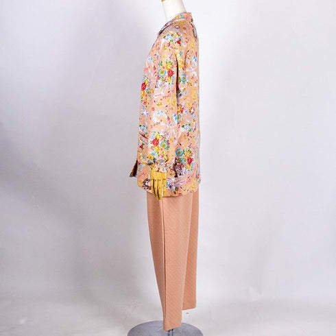 【セール】パジャマ TUNIC キャットキルト・お城 オレンジ フリーサイズ 襟付全開パジャマ AWS-49360-A