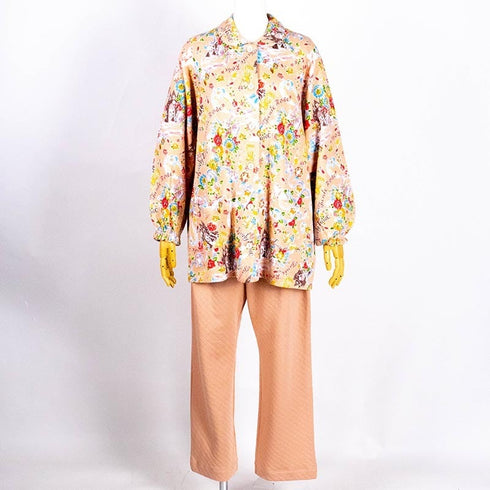 【セール】パジャマ TUNIC キャットキルト・お城 オレンジ フリーサイズ 襟付全開パジャマ AWS-49360-A