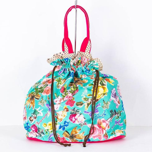 バッグ TUNIC タフタインクジェットプリント ゴールドリボンの巾着Bag ブルー 17429-A