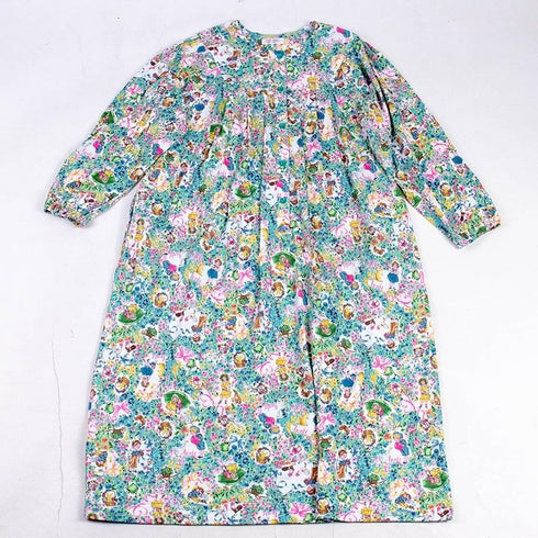 ネグリジェ TUNIC 60接結・小花メルヘン ヨーク半開ネグリジェ グリーン フリーサイズ 26401-C