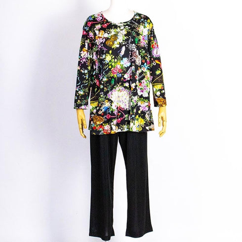 パジャマ TUNIC ビスコラピア・ハッピーグリーティング 長袖パジャマ クロ フリーサイズ 12777-D