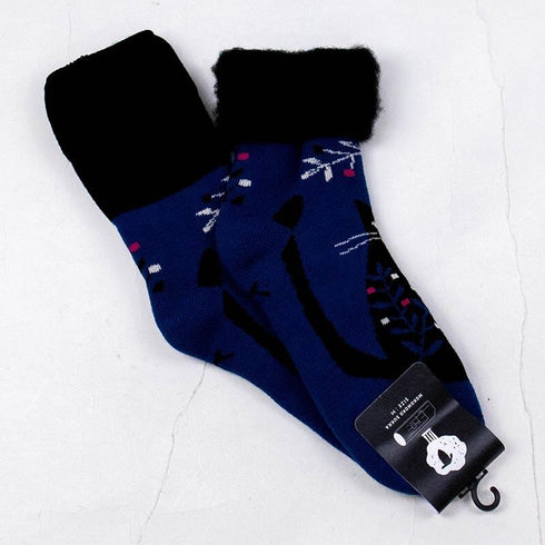 ソックス fromF モコモコソックス ネコ ブルー サイズM 36-38 (22.5ー25cm)TV080MBL