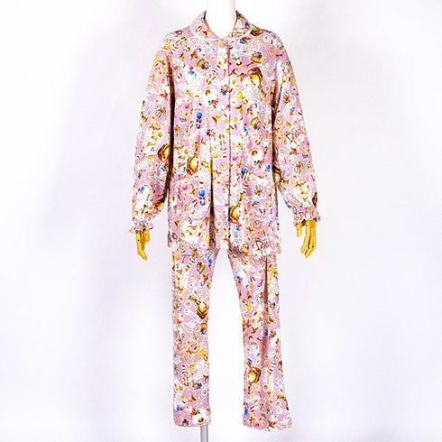 パジャマ TUNIC 60接結・レースレディ 襟付全開パジャマ フリーサイズ ピンク 29314-A