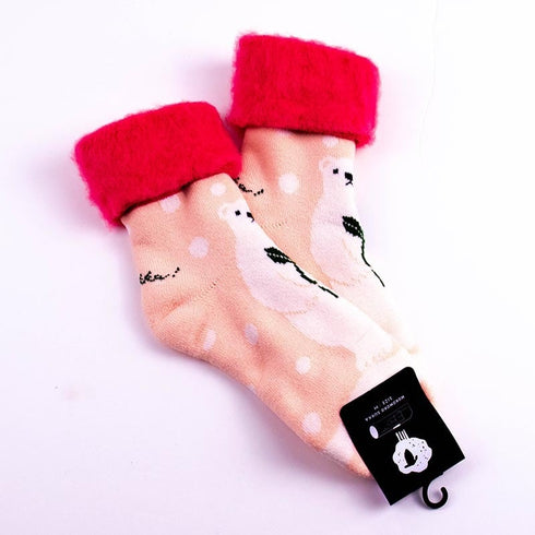 ソックス fromF モコモコソックス ヤーカルフ/しろくま サーモンピンク サイズM 36-38 (22.5ー25cm)TV096MSPK