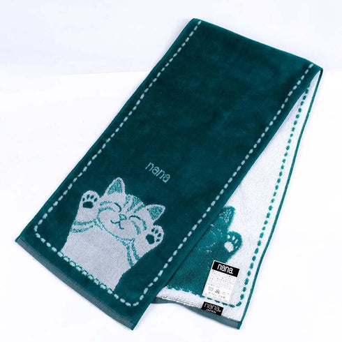 タオル 横浜ナナ 湘南ナナ NANA フェイスタオル ハーフ バンザイネコ グリーンシロ nn-fth67