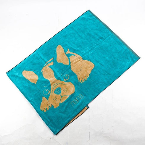 タオル 横浜ナナ NANA バスタオル フレンチブルドッグ柄 ターコイズブルーベージュ nn-bast5-B