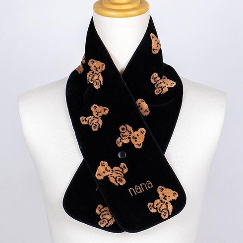 マフラー 横浜ナナ 湘南ナナ  NANA ボタン付きナロータオルマフラー ナナベア柄 紺ラベンダー nn-tmf9-G