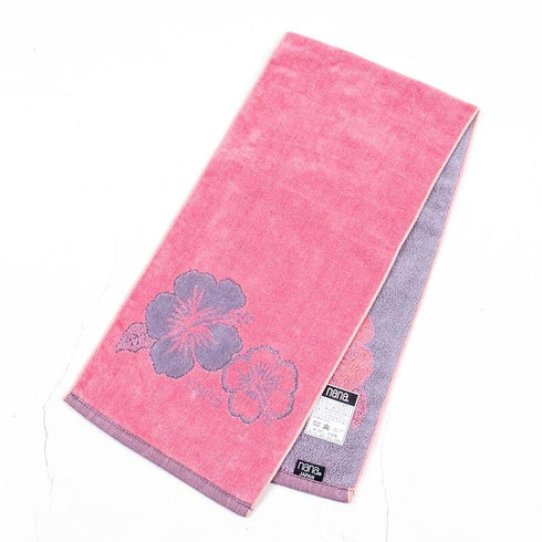 タオル 横浜ナナ NANA フェイスタオル ハーフ ハイビスカス柄 ピンクグレー nn-fth35-J