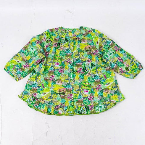 パジャマ TUNIC 80ローンサッカー・ガーデン小花 7分袖全開パジャマ エメラルド フリーサイズ 26087-B