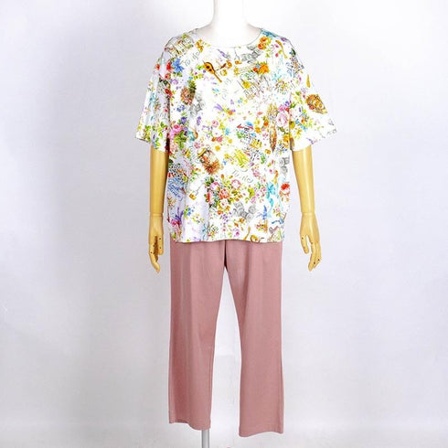 パジャマ TUNIC 80双天竺・マリンラブ 5分袖トレーナーパジャマ オフ フリーサイズ 53255-A