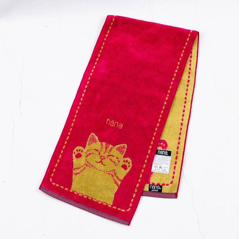 タオル 横浜ナナ 湘南ナナ NANA フェイスタオル ハーフ バンザイネコ柄 チェリーピンクベージュ nn-fth17-K