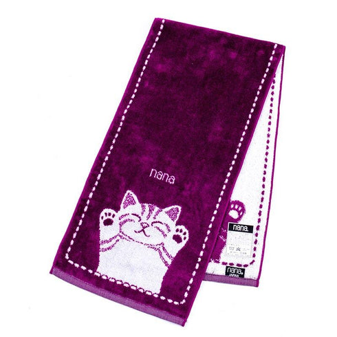 タオル 横浜ナナ 湘南ナナ NANA フェイスタオル ハーフ バンザイネコ パープルシロ nn-fth17-F