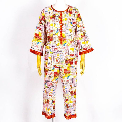 【セール】パジャマ TUNIC 80シルキーローンサッカー・レモネード 7分袖半開パジャマ フリーサイズ アカ AWS-26089-A