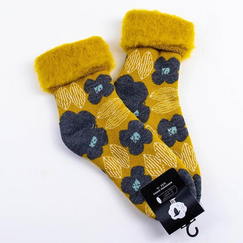 ソックス fromF モコモコソックス クッカプータラハ/花畑 アッシュイエロー サイズM 36-38 (22.5ー25cm)TV099MAYL