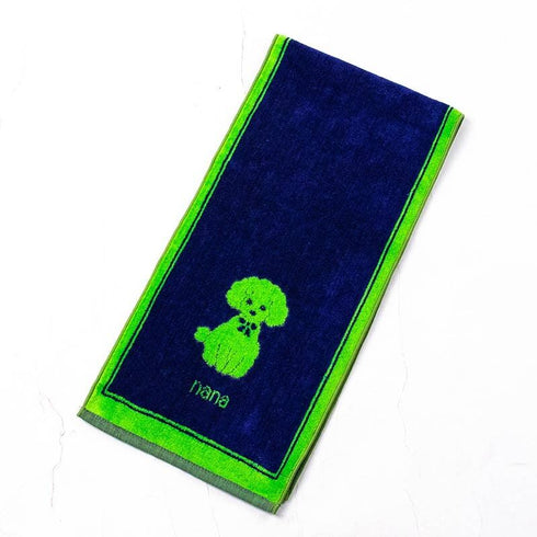 タオル 横浜ナナ 湘南ナナ NANA フェイスタオル ハーフ プードル柄 紺ライトグリーン nn-fth4-Q