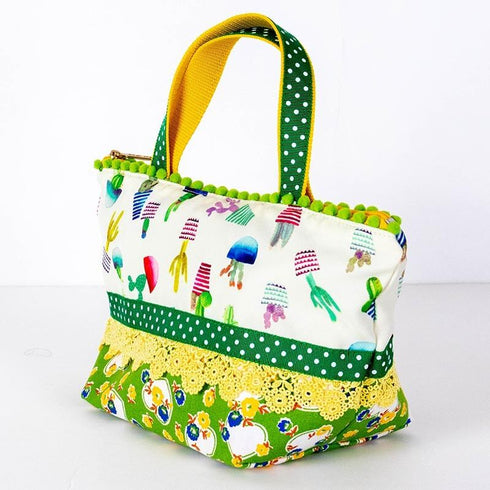 バッグ TUNIC タフタ転写プリント+綿プリント サボテンハートのランチBag サボテン柄 18159-A