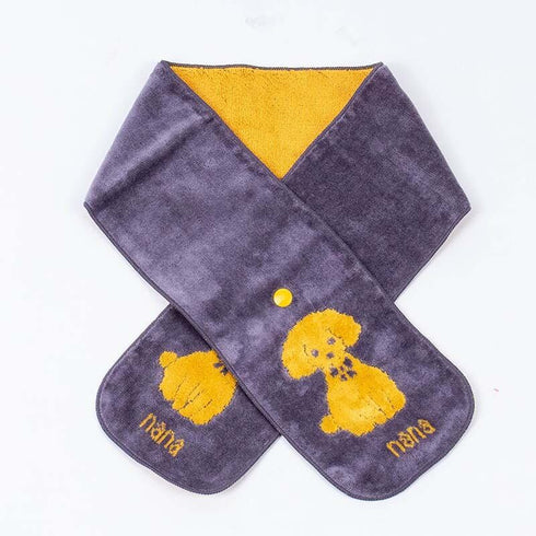 マフラー 横浜ナナ 湘南ナナ  NANA ボタン付きナロータオルマフラー プードル グレーイエロー nn-tmf2-B