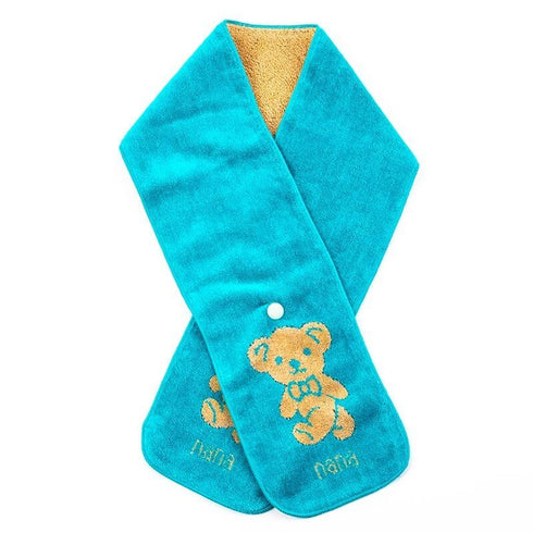 マフラー 横浜ナナ 湘南ナナ NANA ボタン付きナロータオルマフラー ベア柄 ターコイズブルーベージュ nn-tmf1-L