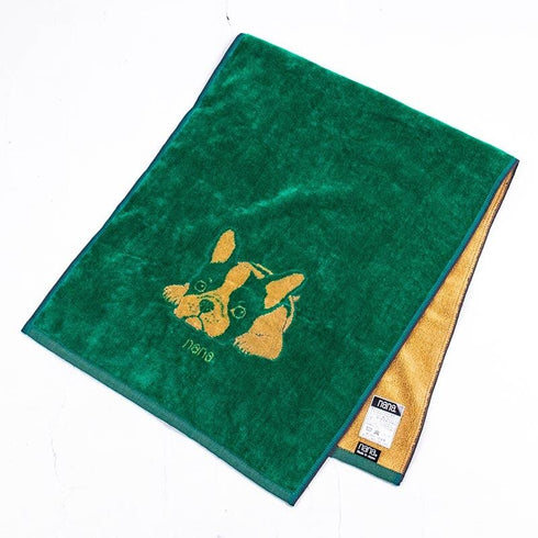 タオル 横浜ナナ NANA フェイスタオル フレンチブルドッグ グリーンベージュ nn-ft15-D