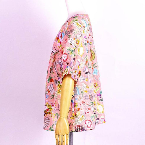 ブラウス TUNIC 80ローンパフサッカー・タウンウォーク 5分袖ブラウスTシャツ ピンク フリーサイズ 6328-B