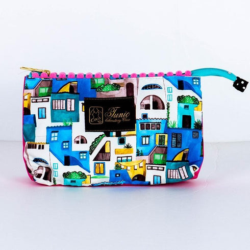 ポーチ TUNIC タフタインクジェットプリント マカロンタウンのツインズポーチ ブルー 18166-B