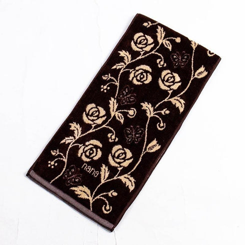 タオル 横浜ナナ NANA フェイスタオル ハーフ ローズパピヨン柄 茶ベージュ nn-fth9-N