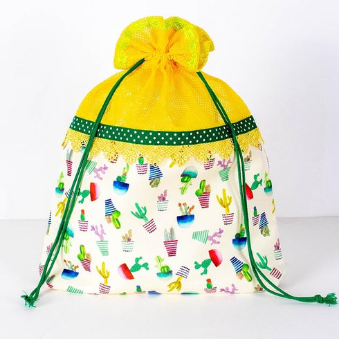 ポーチ TUNIC タフタ転写プリント+綿プリント サボテンハートのヒール巾着 サボテン 18158-A