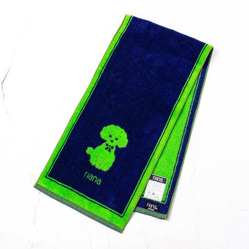 タオル 横浜ナナ 湘南ナナ NANA フェイスタオル ハーフ プードル柄 紺ライトグリーン nn-fth4-Q