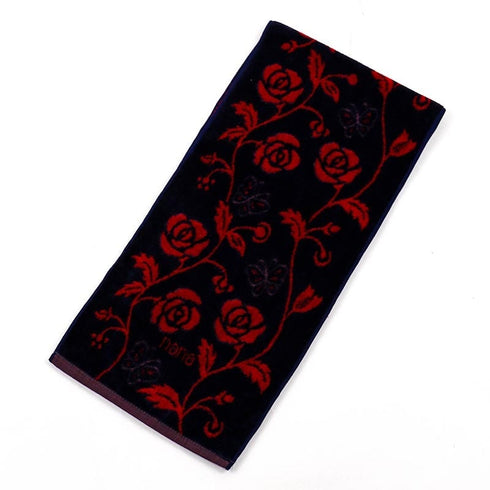 タオル 横浜ナナ 湘南ナナ NANA フェイスタオル ハーフ ローズパピヨン柄 紺アカ nn-fth9-P