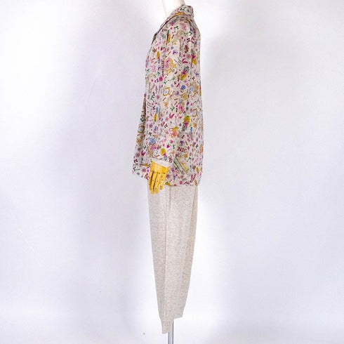 パジャマ TUNIC 60接結・リボンガール 襟付全開トレーナーパジャマ フリーサイズ グレー杢 29311-A