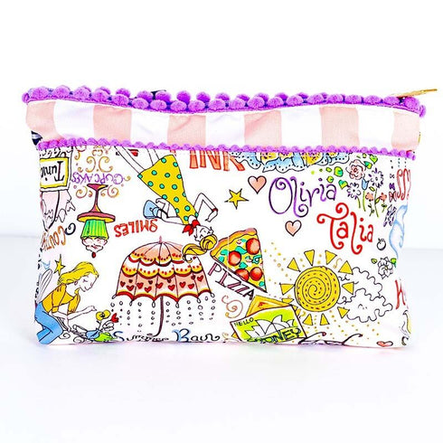 ポーチ TUNIC タフタプリント スマイルプレゼントのヒールポーチ 白/ピンク 17336-A