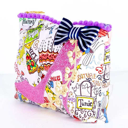 ポーチ TUNIC タフタプリント スマイルプレゼントのヒールポーチ 白/ピンク 17336-A