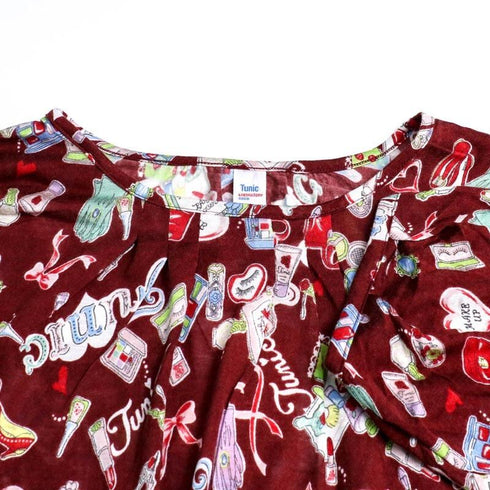 パジャマ TUNIC アクリル天竺・メイクアップキャラ 長袖ネックギャザートレーナーパジャマ フリーサイズ エンジ