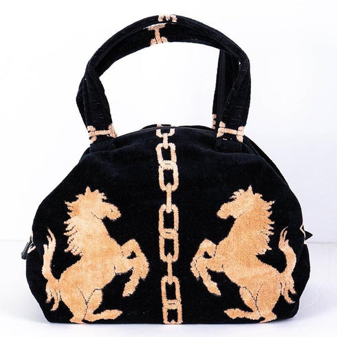 バッグ 横浜ナナ NANA ボストンバッグ中 ホース柄 クロベージュ nn-btm62