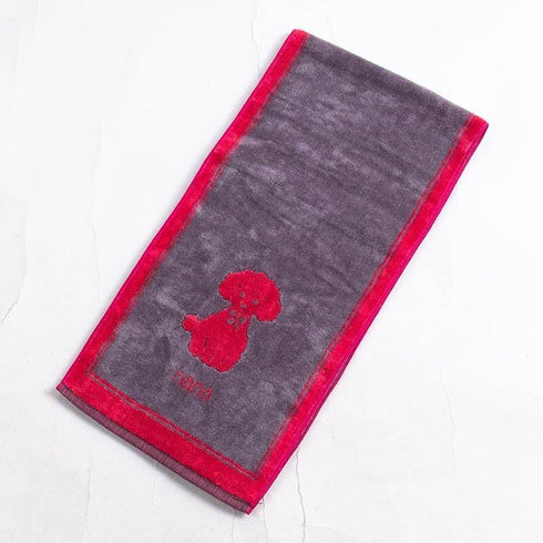 タオル 横浜ナナ NANA フェイスタオル ハーフ プードル柄 グレーオレンジピンク nn-fth4-N