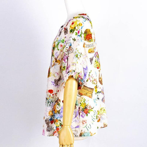 ブラウス TUNIC 80ローンパフサッカー・リボンエンジェル 5分袖ブラウスTシャツ オフ フリーサイズ 6327-A