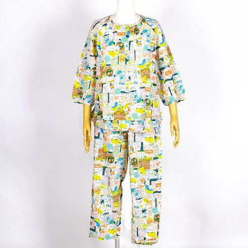 【セール】パジャマ TUNIC 80シルキーローンサッカー・レモネードGirl 7分袖全開パジャマ フリーサイズ オレンジ AWS-26088-B