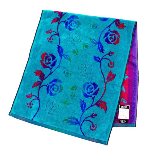 タオル 横浜ナナ 湘南ナナ NANA フェイスタオル ローズパピヨン柄 ターコイズブルー多色 nn-ft28-B